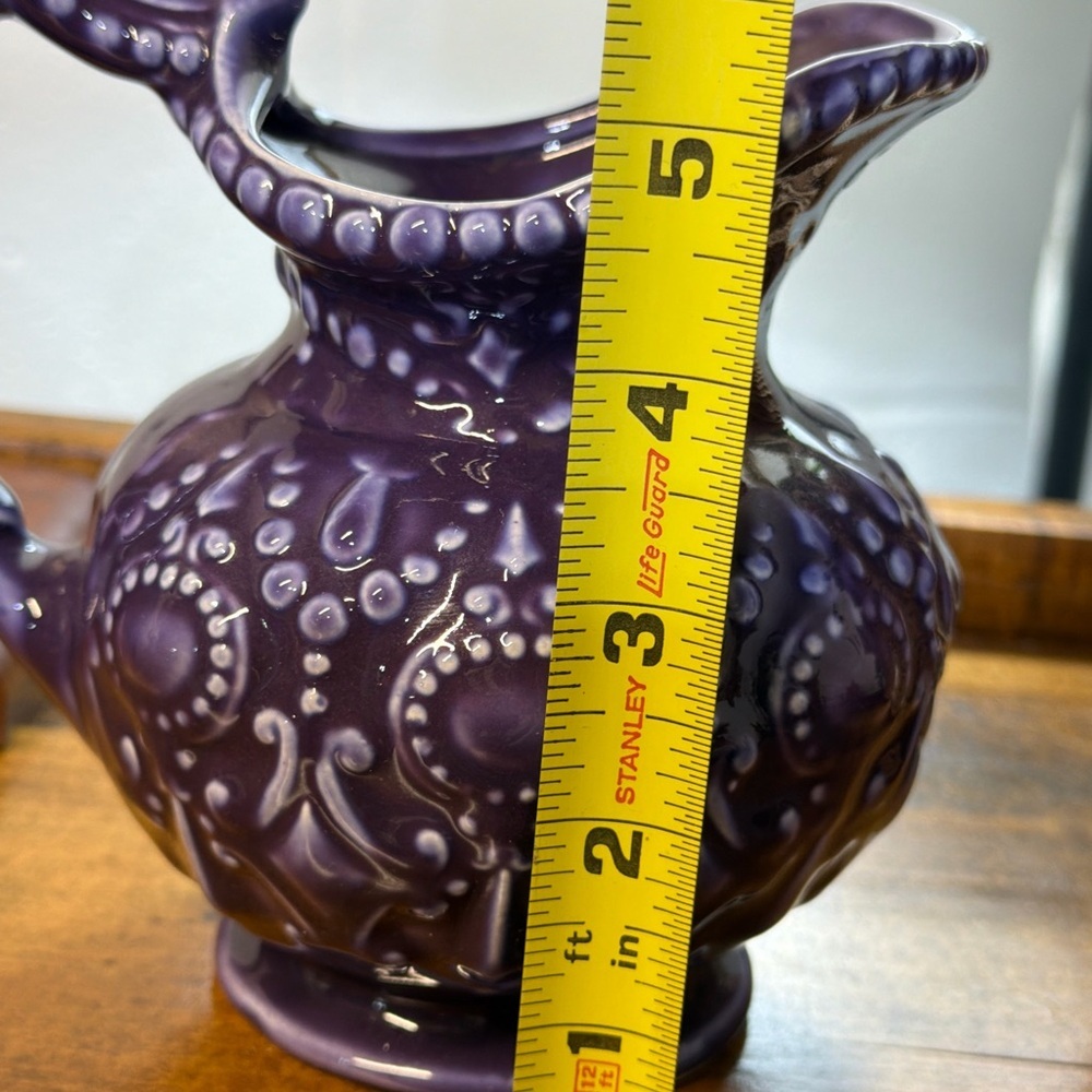 Camark Pottery Pitcher Embossed Ornate Purple Baroque Style Vintage - Picture 6 of 12